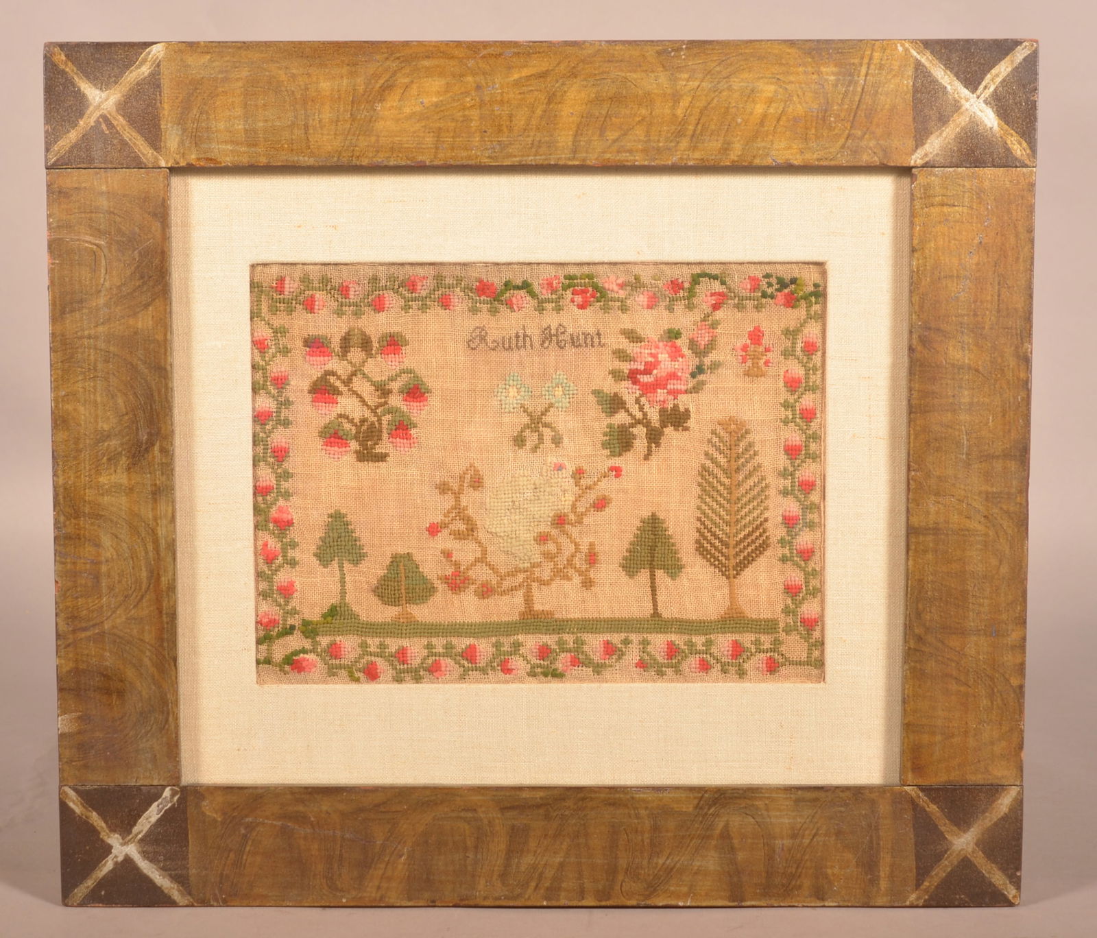 19th C. Needlework Signed Ruth Hunt. (1 of 5)
