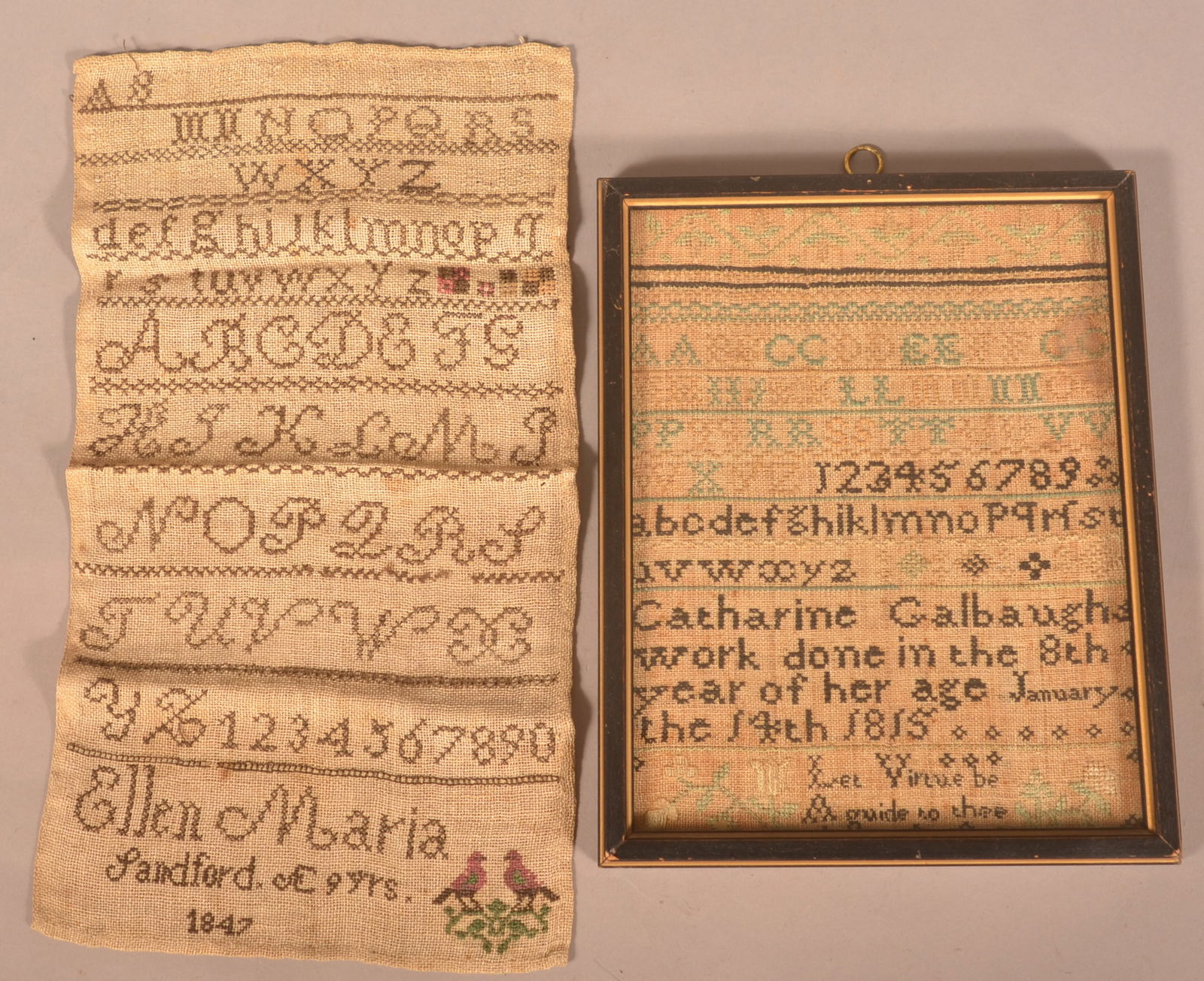 Two 19th Century Rowed-Type Needlework Samplers. (1 of 3)