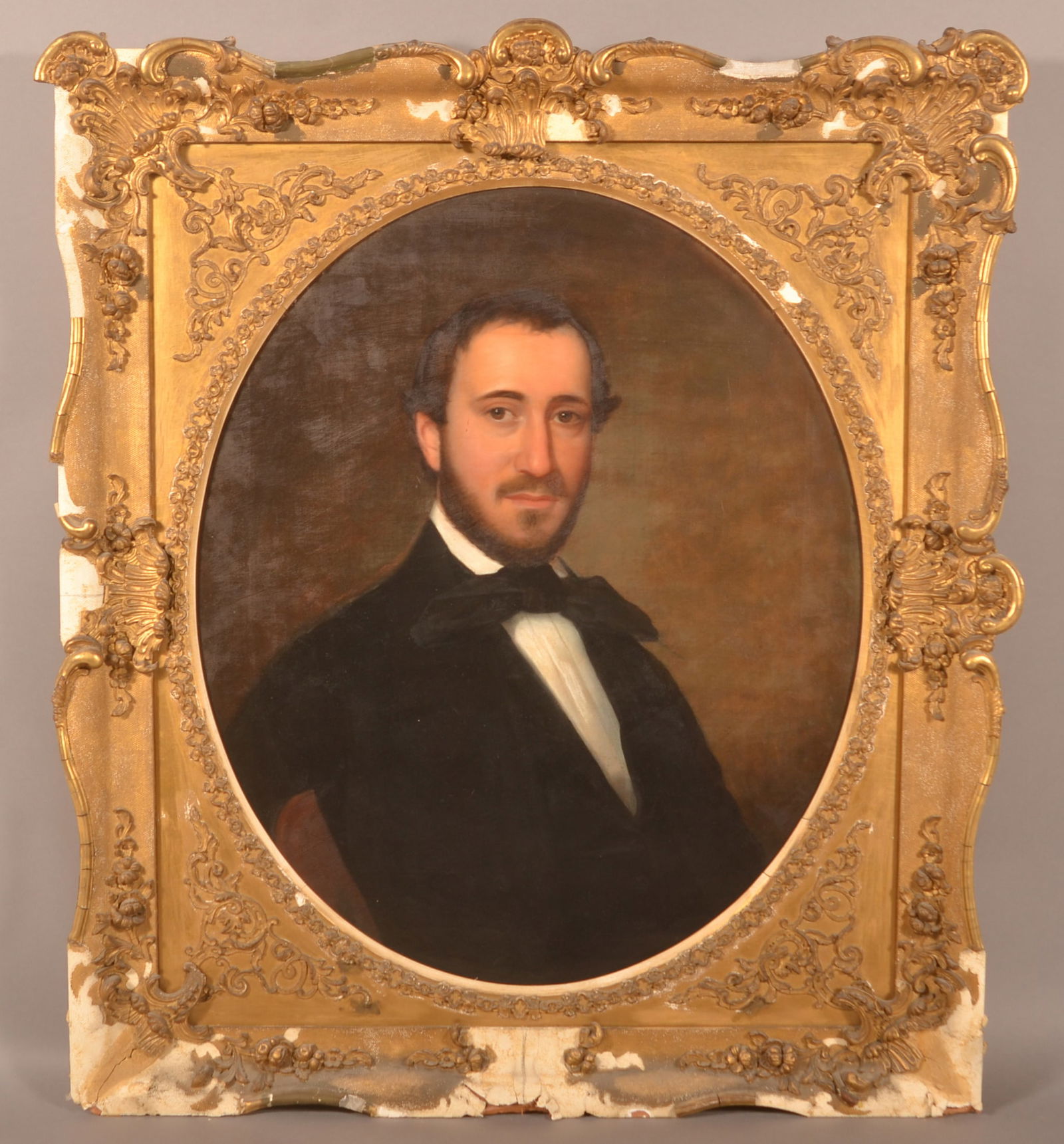 Unsigned 19th C. Portrait Oil on Canvas Painting. (1 of 3)