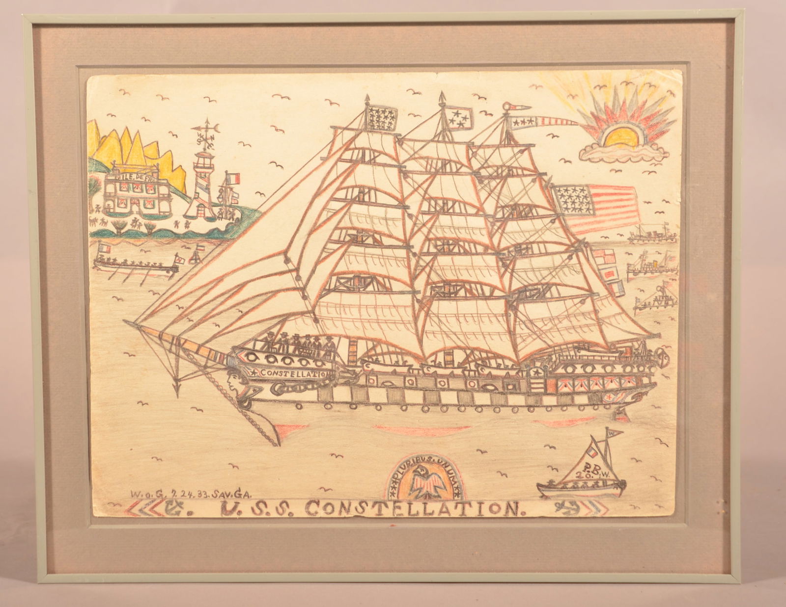 William Golding "USS Constellation" 1933 Drawing. (1 of 2)