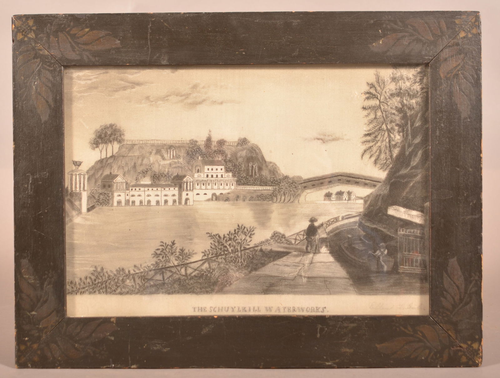Signed Pencil Drawing "The Schuylkill Waterworks". (1 of 5)