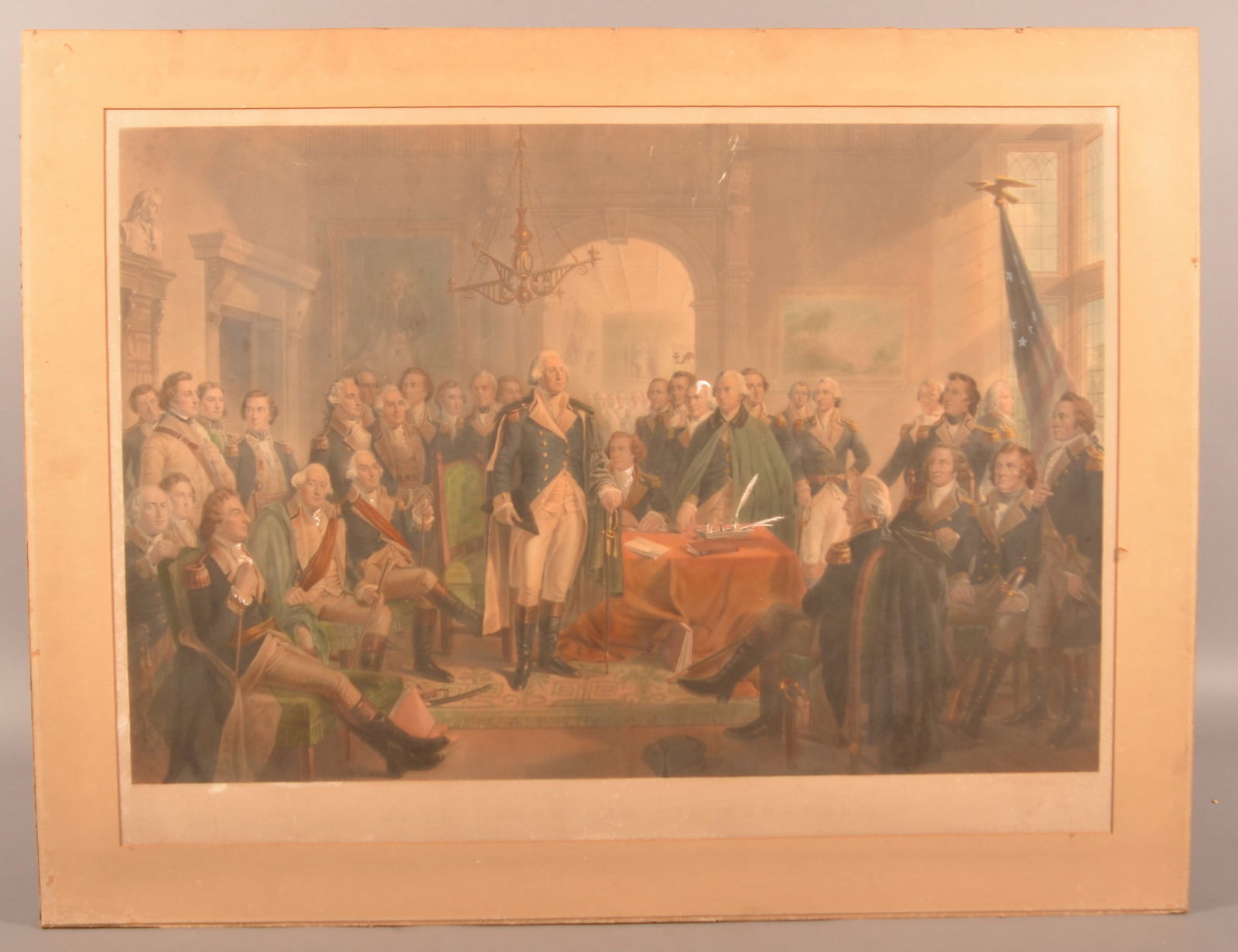 Engraving of "Washington and His Generals".: Unframed Color Engraving of "Washington and His Generals". By A. H. Ritchie, published by Emil Seitz. Sight size, 27" x 36-1/2".