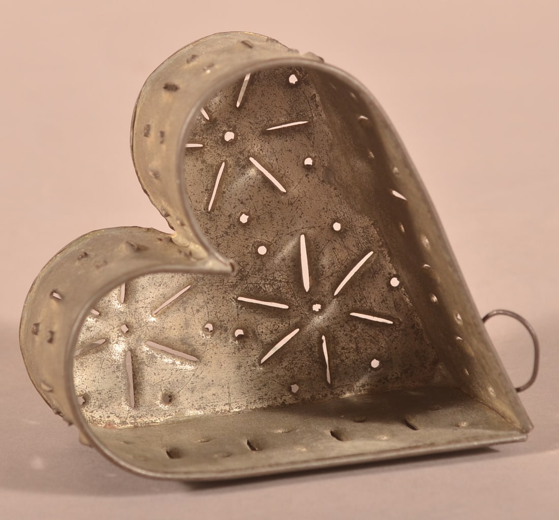 PA 19th C. Heart-Shaped Punched-Tin Cheese Mold. (1 of 3)