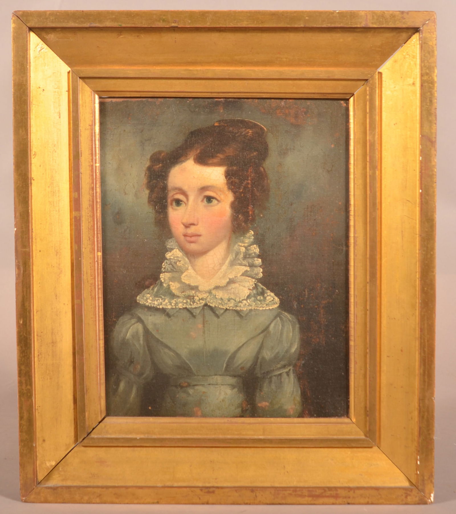 Antique Oil On Canvas Portrait of a Young Lady. (1 of 3)