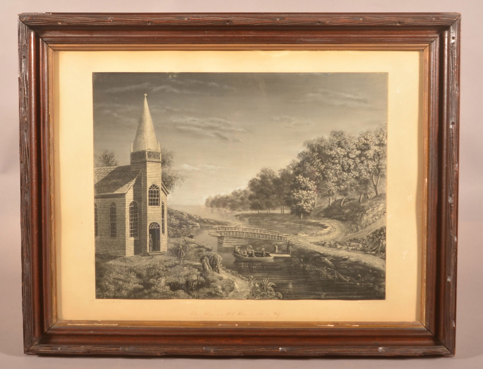 Antique Folk Art Sandpaper Charcoal Painting. (1 of 4)