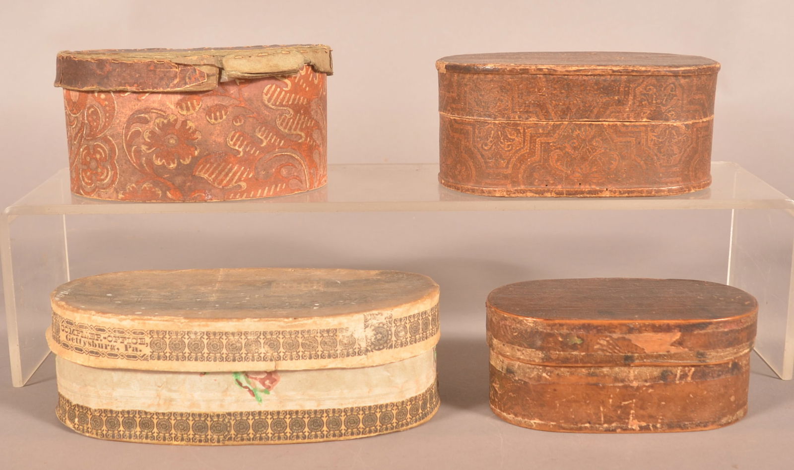 Four 19th Century Oval Wallpaper Trinket Boxes. (1 of 8)