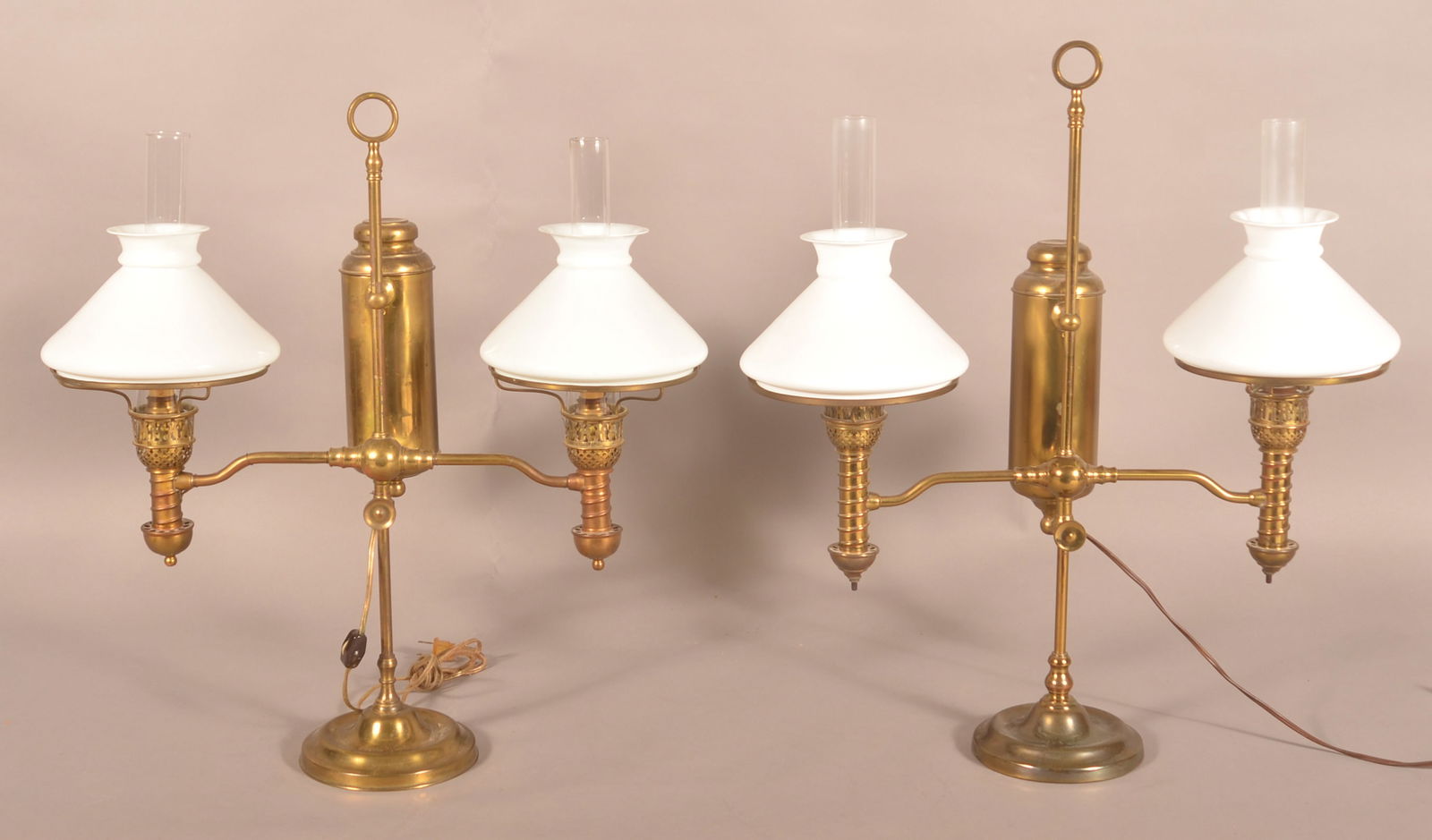 Two Antique Brass Double-Arm Student Lamps. (1 of 3)