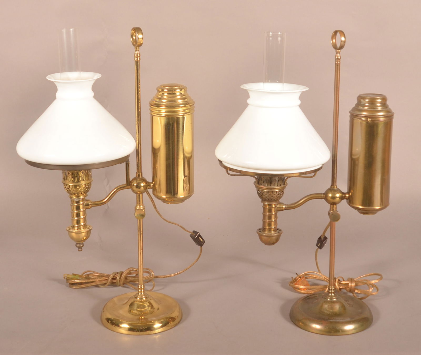 Two Antique Brass Single-Arm Student Lamps. (1 of 3)