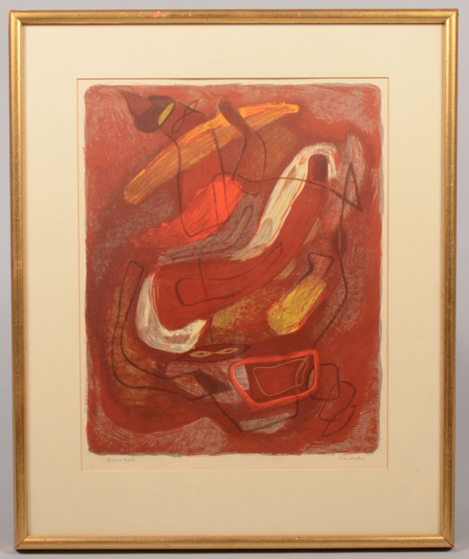 Nils Wedel Serigraph "Orientale." Wedel, Swedish, b. 1: Nils Wedel Serigraph "Orientale." Wedel, Swedish, b. 1897 - d.1967. Matted and mounted in a gilt wood frame. 16 1/2"h. X 13"w. and 23"h. X 19"w. overall. Condition: Good with a small crease in one cor
