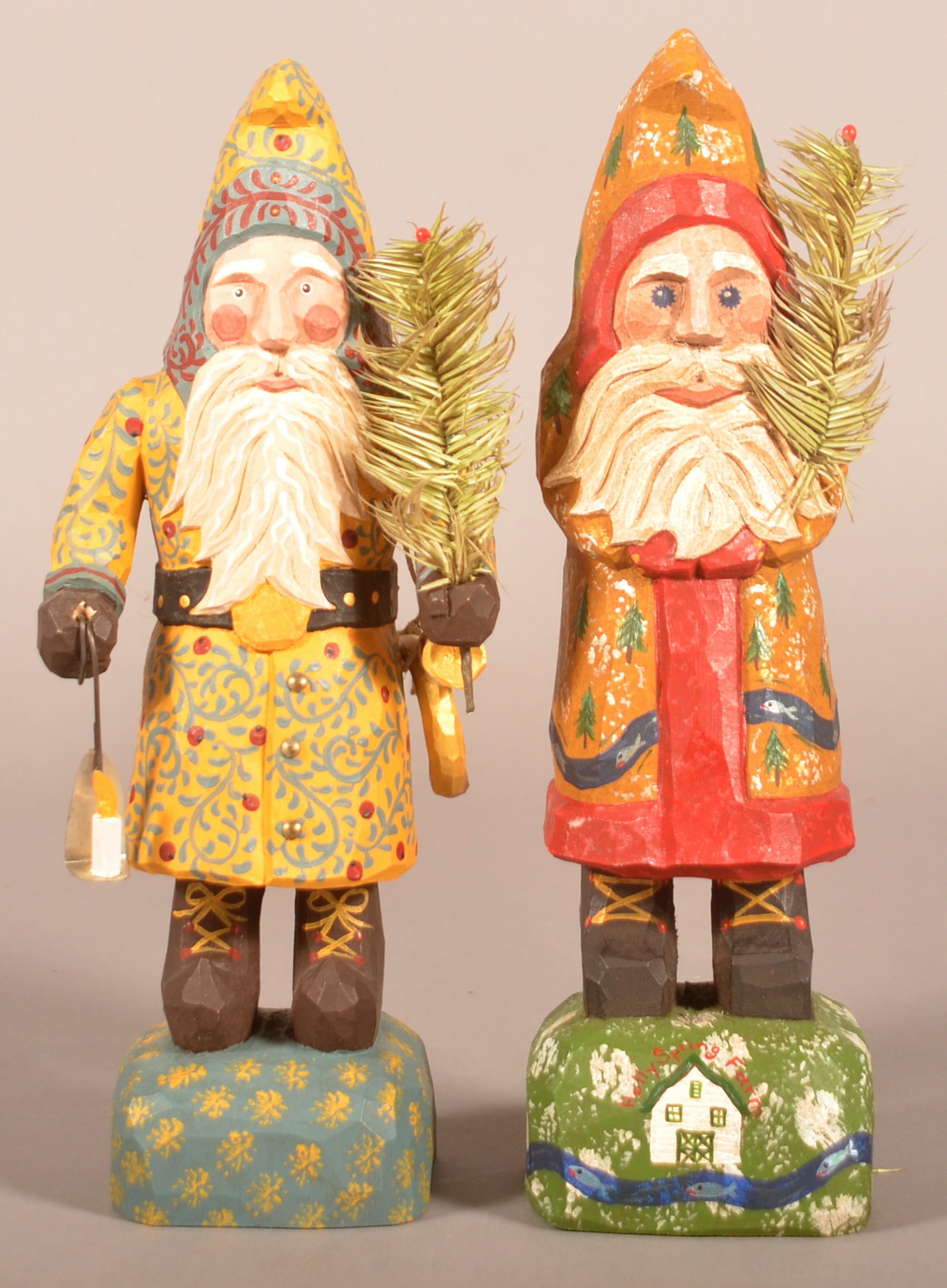 Two Jonathan Bastian Folk Art Santa Carvings. (1 of 4)