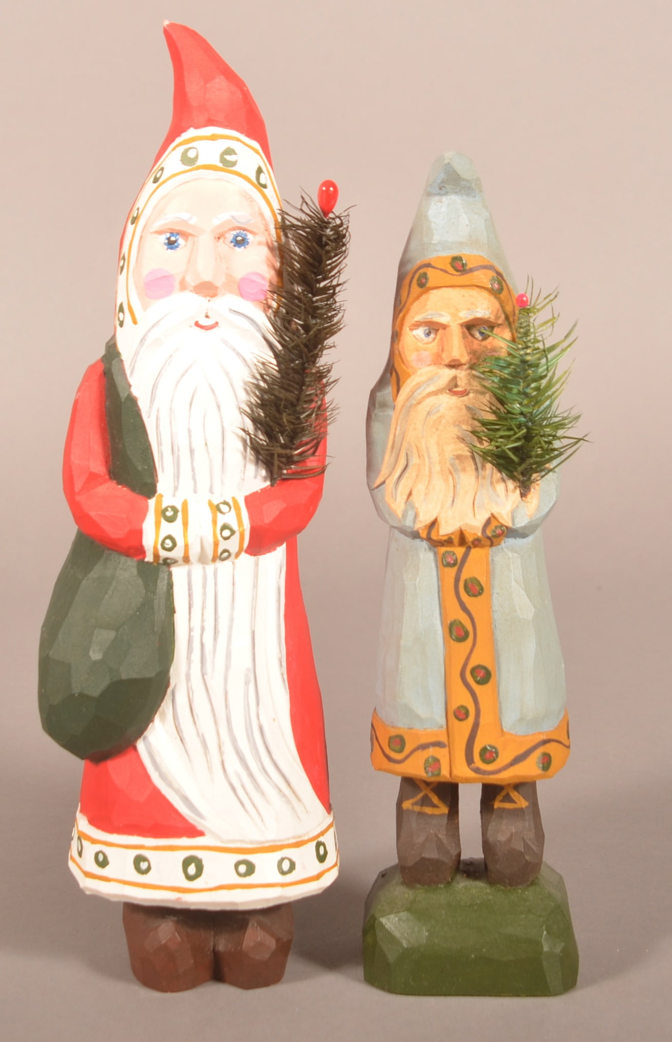 Two Jonathan Bastian Folk Art Santa Carvings. (1 of 2)