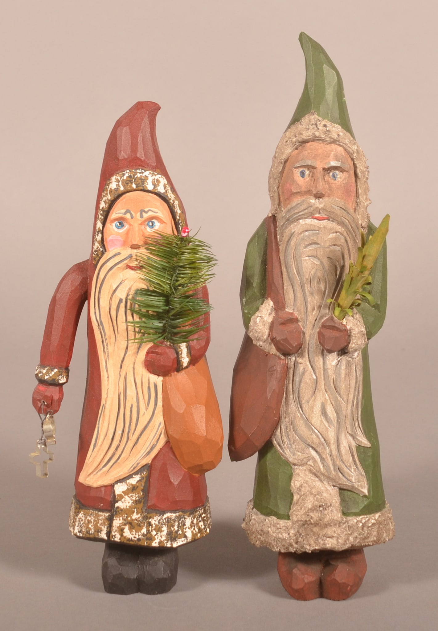 Two Jonathan Bastian Folk Art Santa Carvings. (1 of 2)