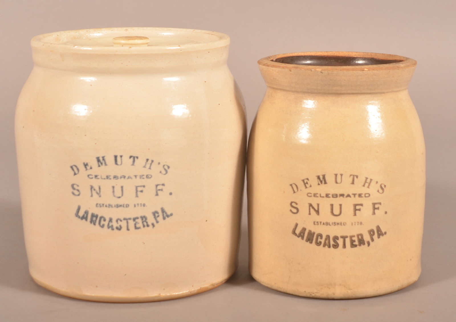 Two Vintage "Demuth Snuff" Stoneware Jars. (1 of 4)