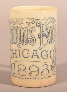 1893 Chicago World's Fair Stoneware Mug.: Made by Whites, Utica, NY pottery. 5" H x 3" diam.