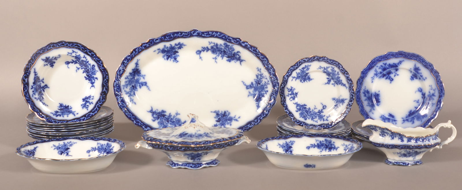 Lot of "Touraine" Pattern Flow Blue China. (1 of 7)