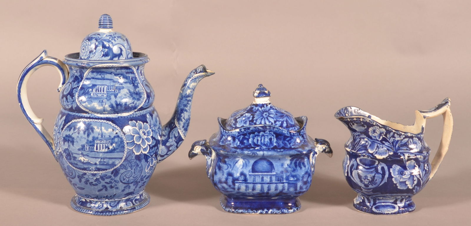 Three Pieces of Blue Transfer Staffordshire China. (1 of 9)