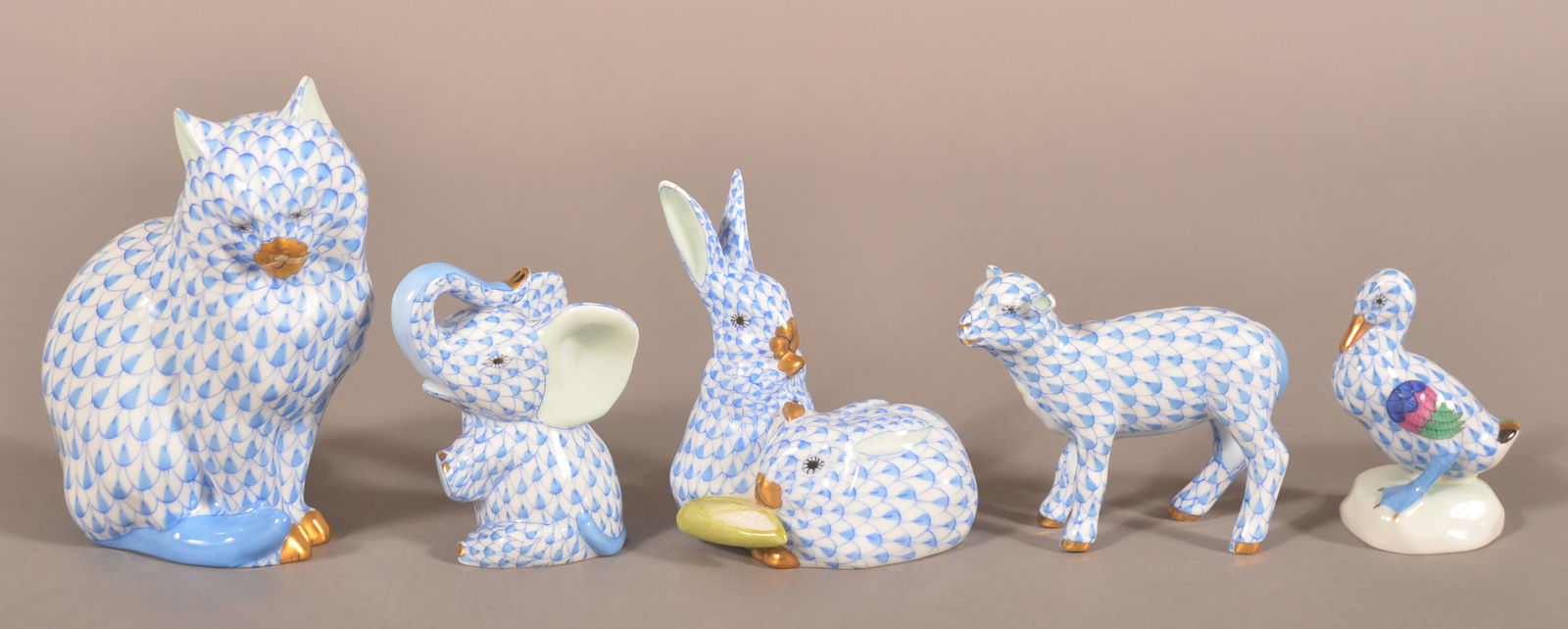 Group of Five Herend Fishnet Porcelain Animals. (1 of 3)