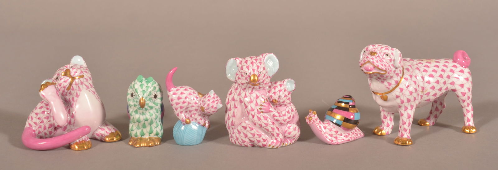 Group of Six Herend Fishnet Porcelain Animals. (1 of 3)