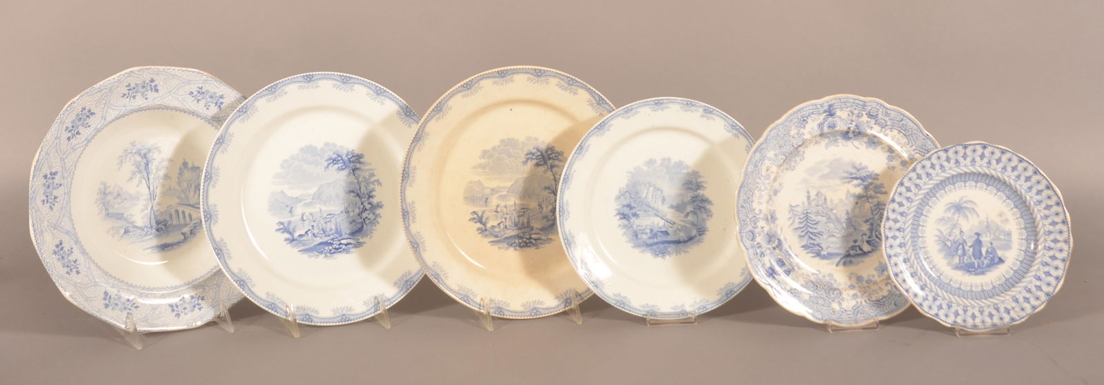 Six Staffordshire & Ironstone Blue Transfer Plates. (1 of 4)