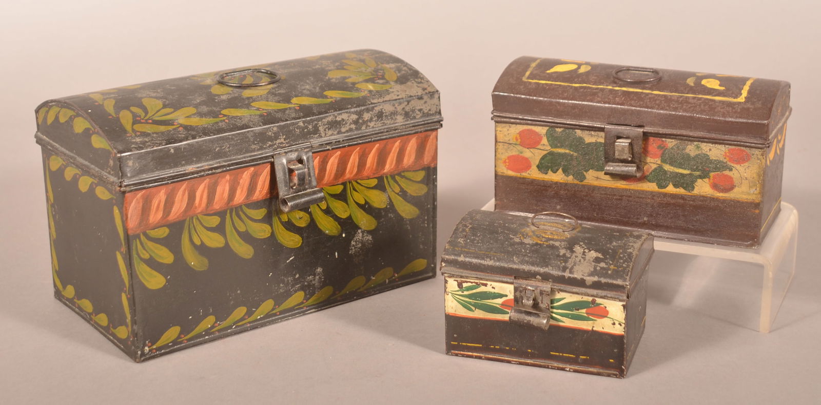 Three PA 19th Century Toleware Dome Lid Boxes. (1 of 5)