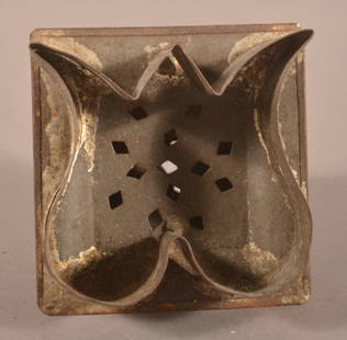 Antique Tin Tulip Cookie Cutter with Box Handle.: Folky cookie cutter with pierced diamond design. 3" H x 3-1/4" square.
