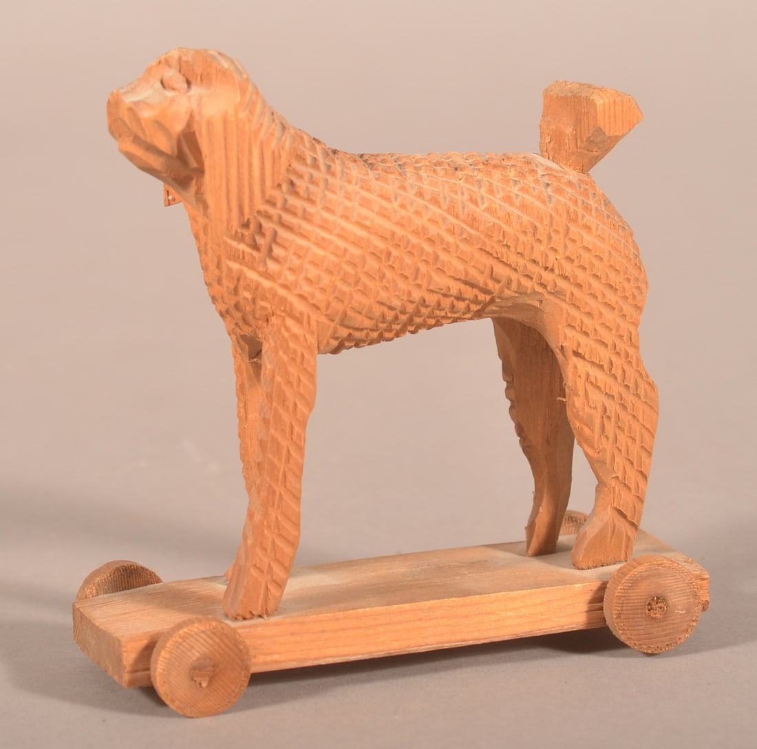 Antique Folk Art Carved Softwood Dog Push Toy. (1 of 4)