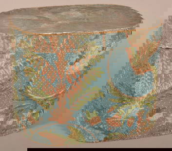 Large Lancaster 19th Century Wallpaper Hat Box.: Circa 1849, with exotic bird, floral and foliate decoration. With Lancaster County, PA political newspaper lining. 12-3/4" H x 16-3/4" W x 14-3/4" D