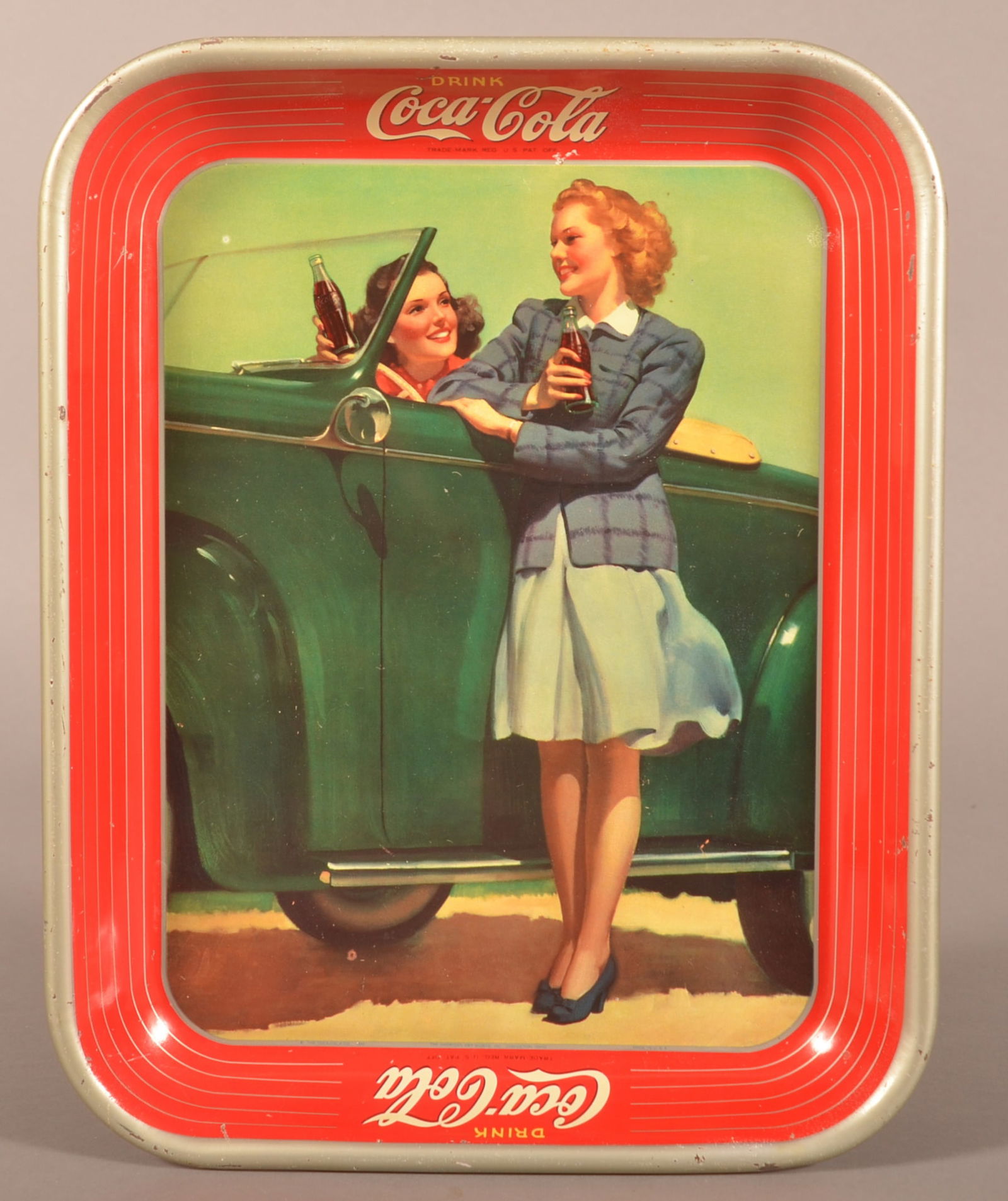 Coca-Cola 1942 Tin Litho "Roadster" Tray. (1 of 3)