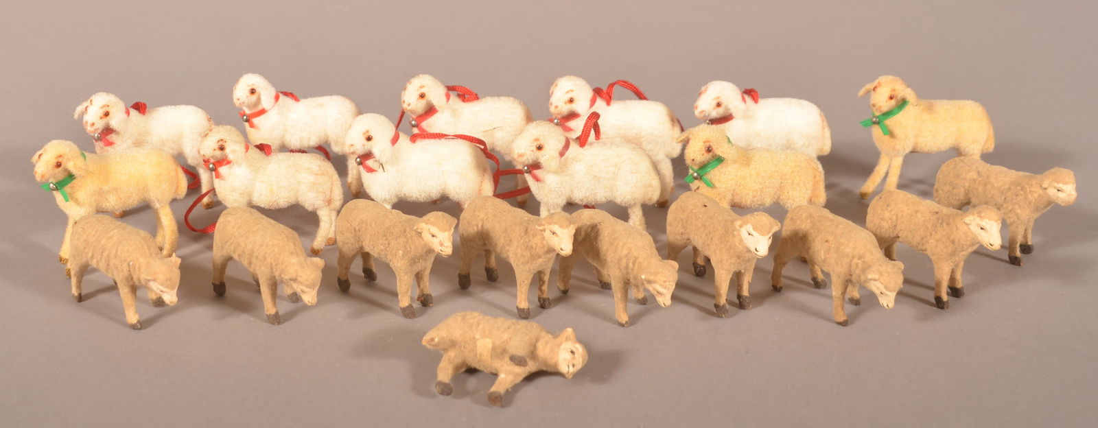 Lot of Vintage Composition Lamb Figures.: Labeled France and West Germany. Average 2-1/2" H x 2-1/4" L