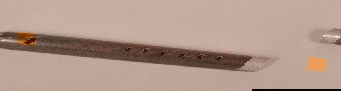 Pre-Civil War Unmarked Rosewood Fife.: Fitted cylindrical brass ferrules. This is characteristic of fifes made from 1840 up until the late 1850s. 14-1/2" L