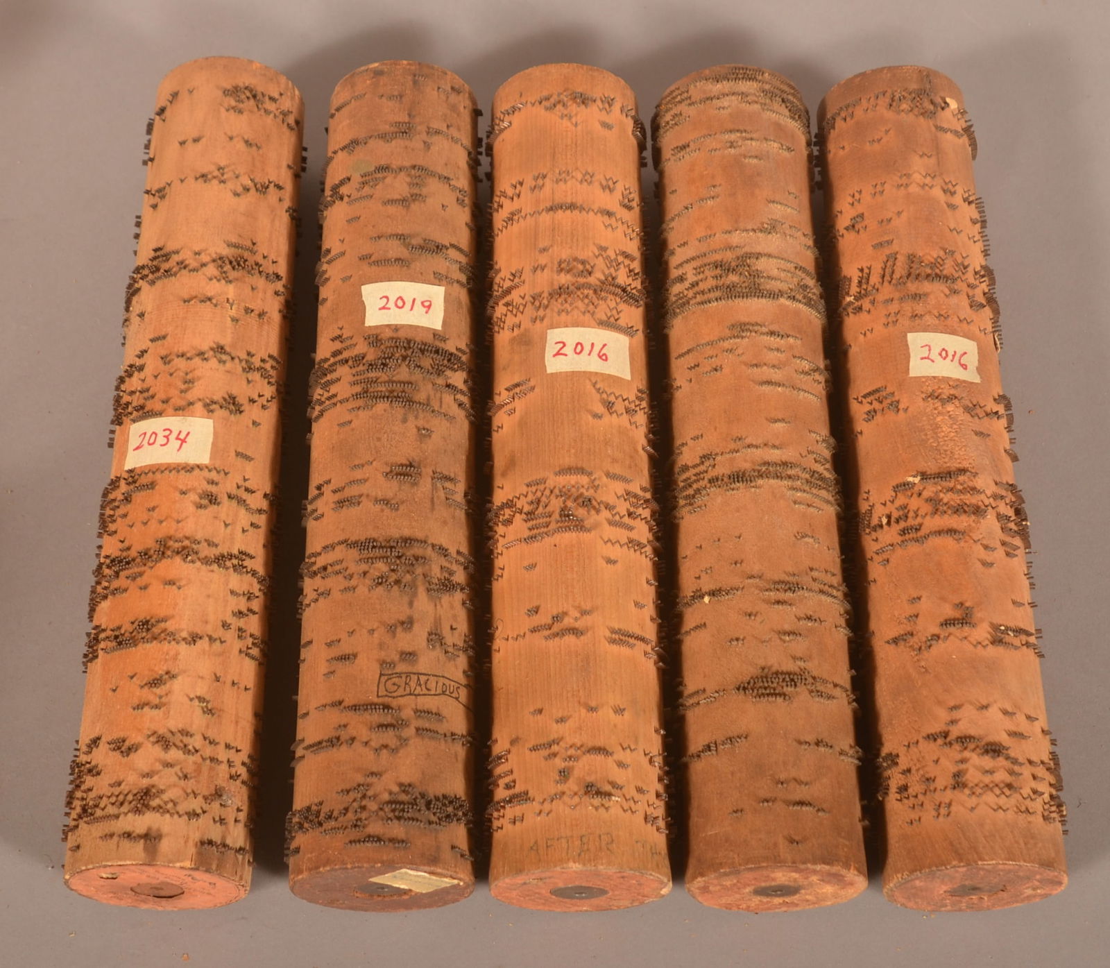 Lot of Five Original Grand Roller Organ Cobs. (1 of 3)