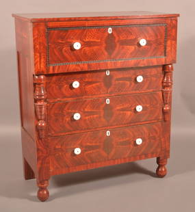 York Co., PA Empire Grain Paint Chest of Drawers: Mid-19th century. Attributed to John Rupp, Hanover, Pa. (b.1809-d. 1899). Four full-width dovetailed drawers, turned stiles, paneled sides, and turned feet. 47-1/2" H x 40-1/2" W x 21-1/2" D