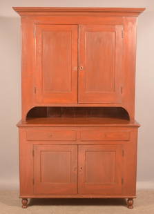 PA 19th Century Softwood 2-Part Dutch Cupboard.: Molded cornice with paneled doors. 82" H x 54" W x 20-1/2" D
