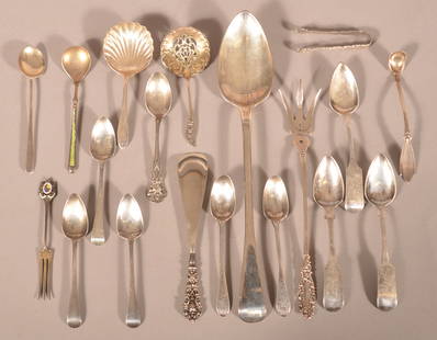 Lot of Antique Sterling and Coin Silver.: 13.5 ozt. weighable. Stuffing spoon, 12" L