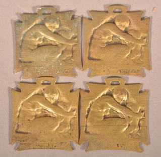 4 WWI R. Lalique Orphelinat Des Armees Medals.: Circa 1913-1916, Orphans of the Army charity medal by Rene Lalique. 1-1/4" square.