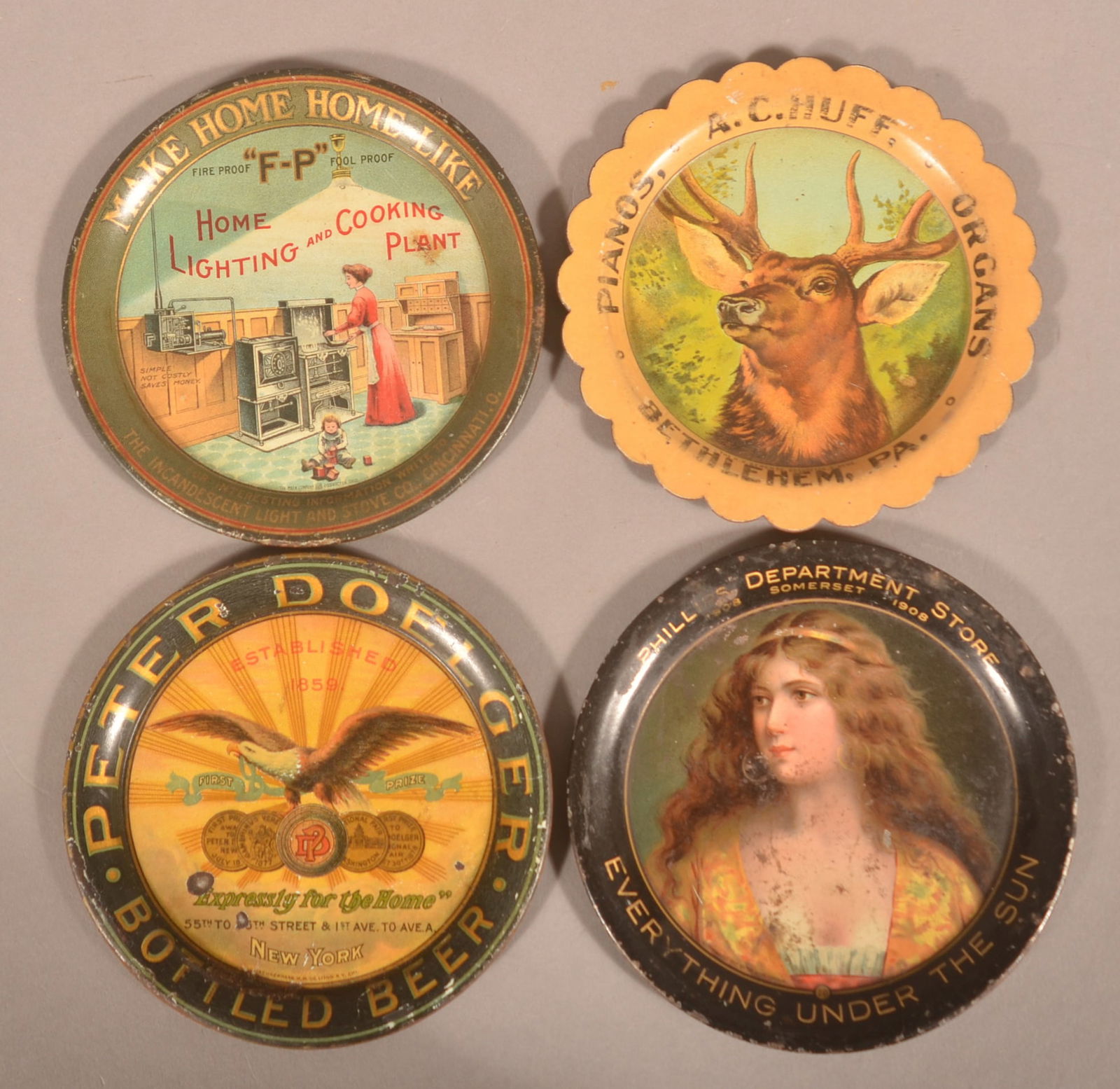 Four Various Antique Tin Lithograph Tip Trays. (1 of 6)