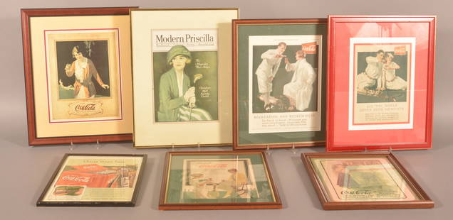 Seven Vintage Golf/Coca-Cola Framed Ads.: Six are Coca-Cola magazine advertisement with golf themes, one is a cover of "Modern Priscilla" October of 1922 issue. Largest, 19-1/2" H x 15-1/4" W overall.