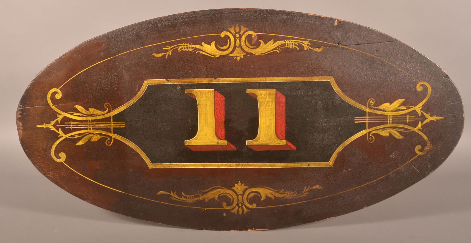 19th Century Painted Wood Oval No. 11 Sign. (1 of 4)