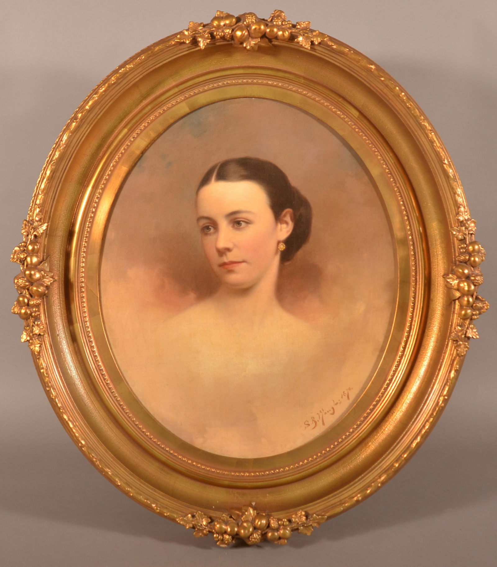 S.B. Waugh Oil on Canvas Portrait of a Young Lady. (1 of 5)