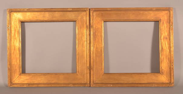 Pair Of Arts And Crafts Carved Gilded Frames.: Early 20th century. Rabbet size: 14-1/4" x 15-1/4". Overall size: 20-3/4" H x 21-3/4" W.