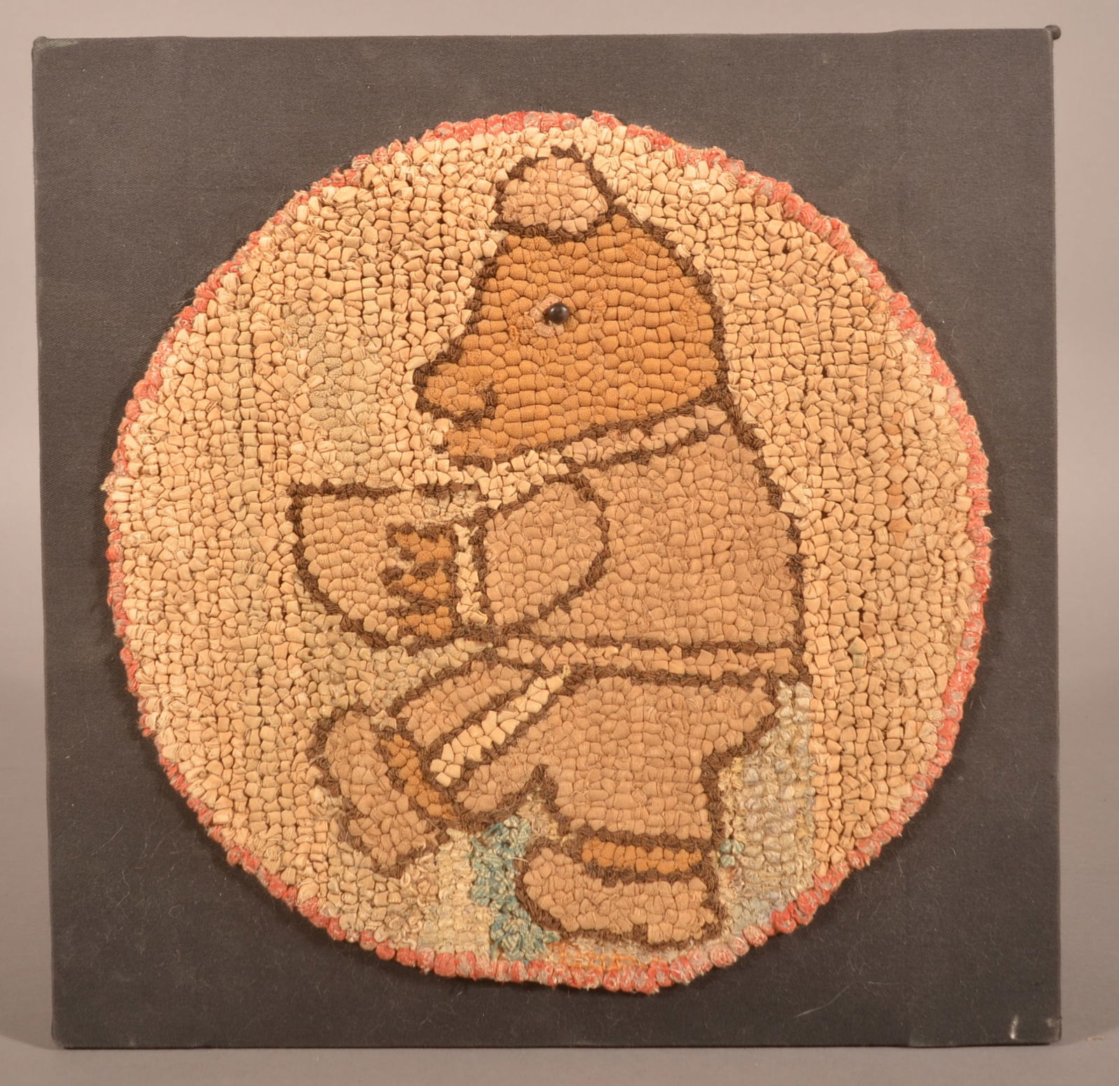Antique/Vintage Teddy Bear Hooked Circular Mat. (1 of 2)