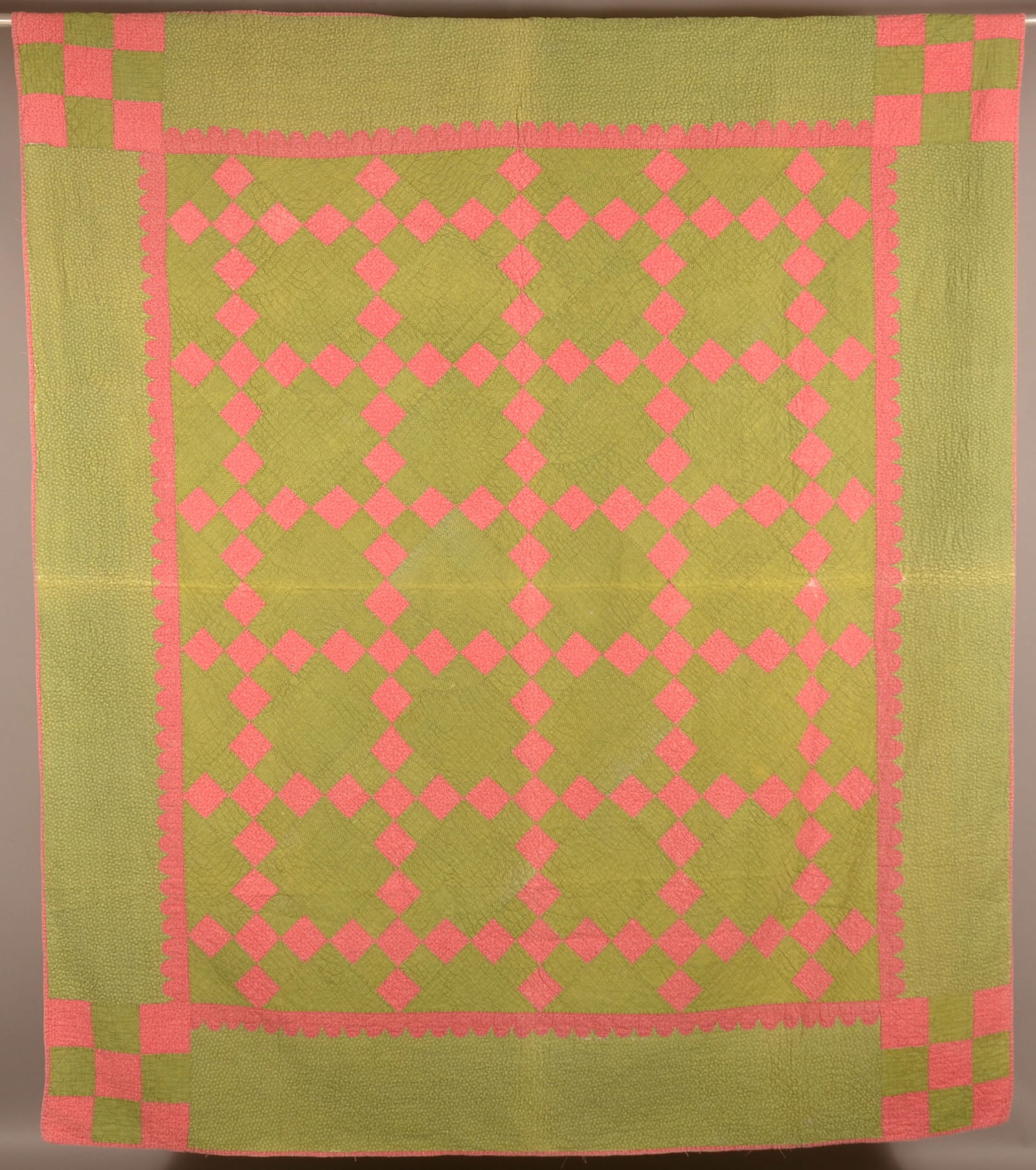 Antique Irish Chain Pattern Patchwork Quilt. (1 of 6)