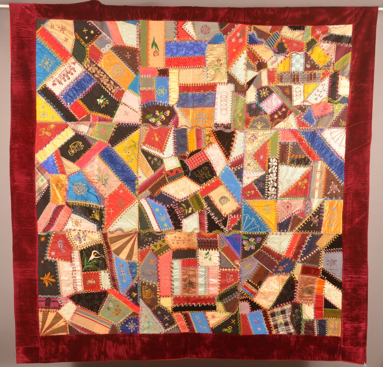 Antique Crazy Patchwork Comforter. (1 of 7)