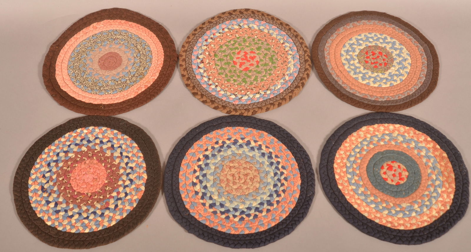 Set of 6 Antique Pennsylvania Braided Chair Mats. (1 of 2)