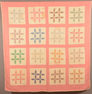 Vintage 16-Block Pattern Patchwork Quilt.: Hand-stitched, pieced quilt. 73" H x 76" W