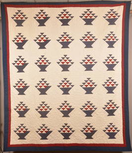 Modern Basket Pattern Patchwork Quilt.: Hand-stitched, pieced quilt. 88" H x 105" W