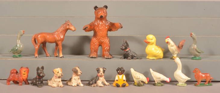 Lot of Vintage Painted Cast Iron Figures.: Many are Hubley. Tallest, 4" H