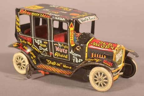 Marx Old Jalopy Tin Litho Wind-Up Automobile Toy.: 7"L x 4-1/4" W