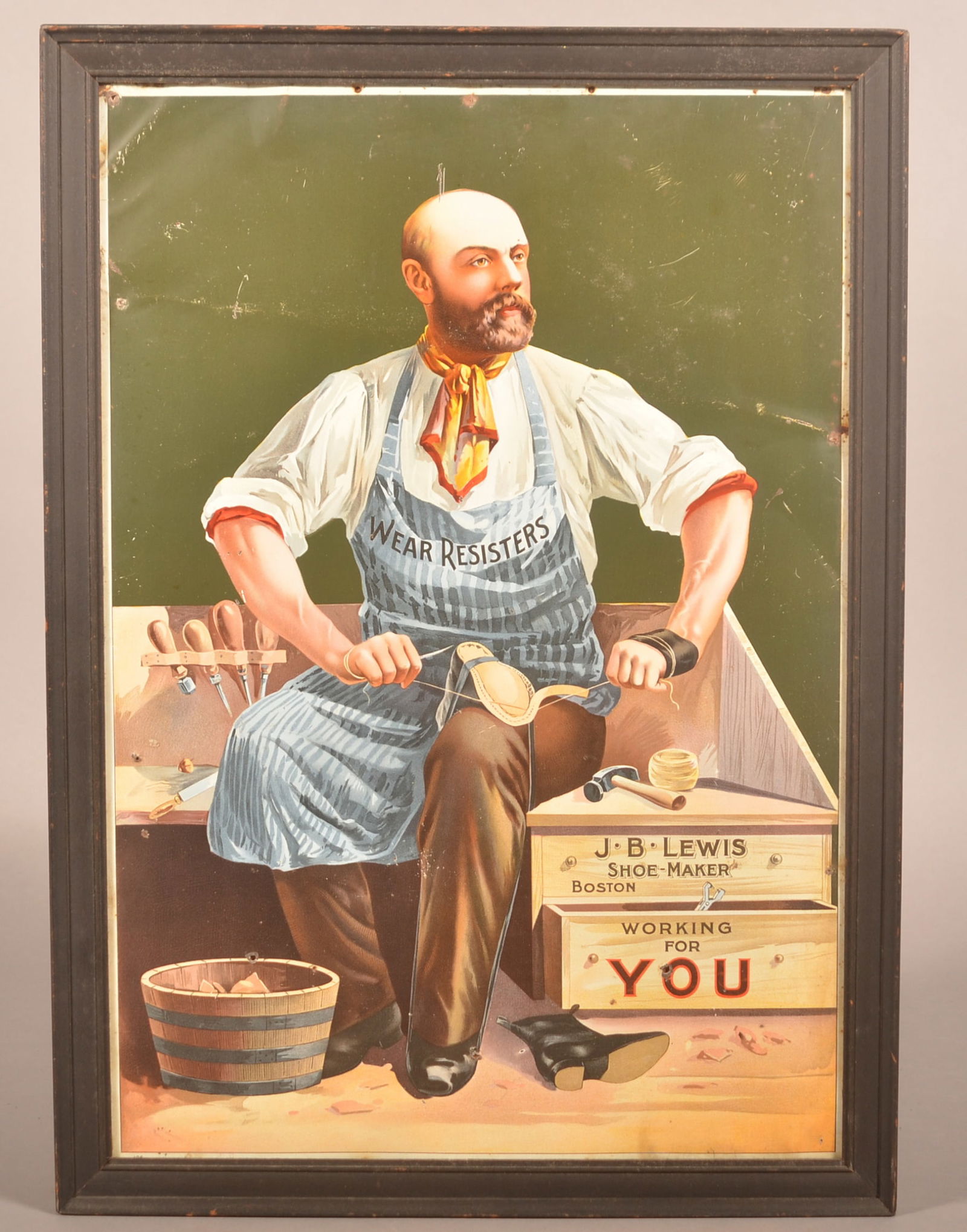 Excellent Tin Litho J. B. Lewis Shoemaker Sign. (1 of 4)
