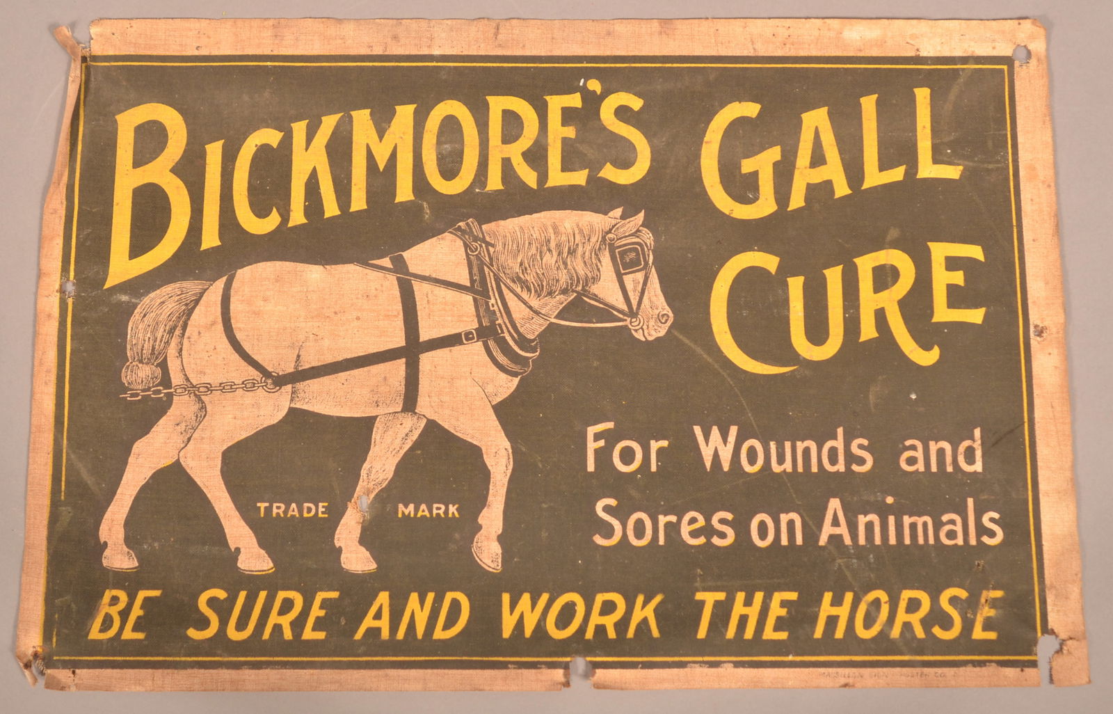 Rare Bickmore's Gall Cure Linen Sign. (1 of 4)